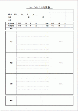 うっかりミス対策書のテンプレート