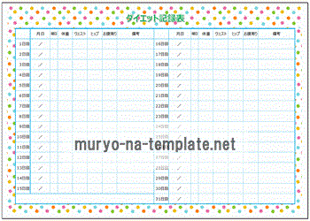 Excelで作成したダイエット記録表