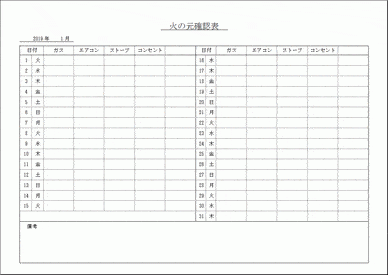 Excelで作成した火の元確認表