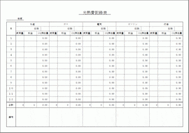 Excelで作成した光熱費記録表