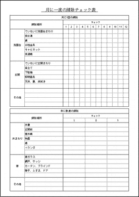 Excelで作成した月に一度の掃除チェック表