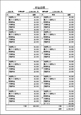 貯金目標シートのテンプレート