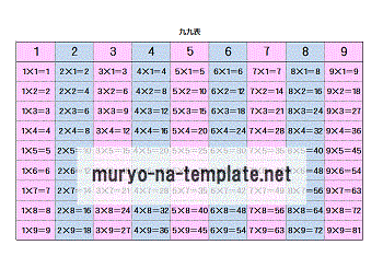 九九表 無料なテンプレート